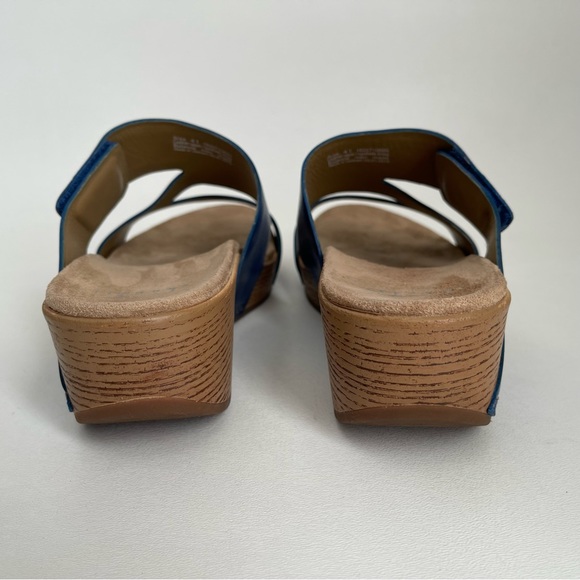 Dansko Lacee Platform Sandal Slide Shoe Cobalt Blue Burnished Leather Open Toe - Picture 9 of 12